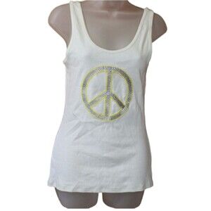 INC International Concepts Vintage 90s Peace Sign Embroidered Tank Top White LG